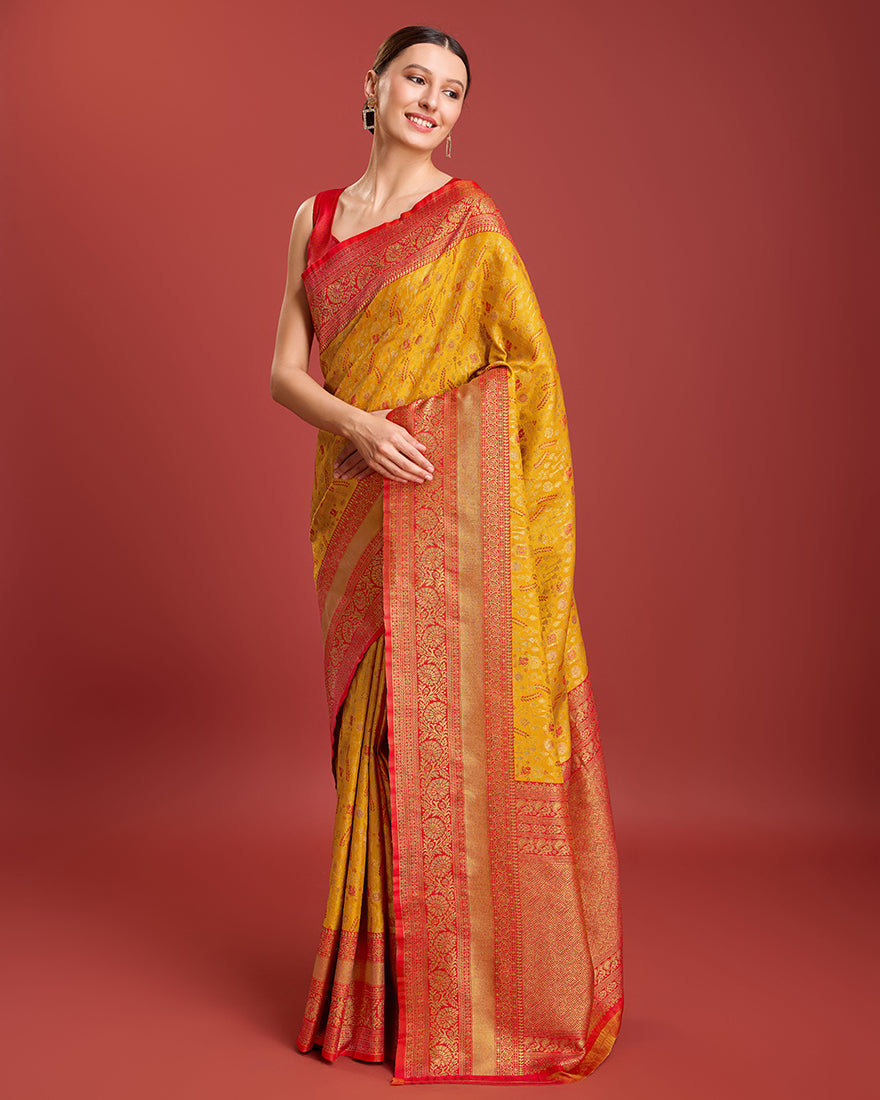Mustard Banarasi Tissue Silk Saree with Zari Weaving