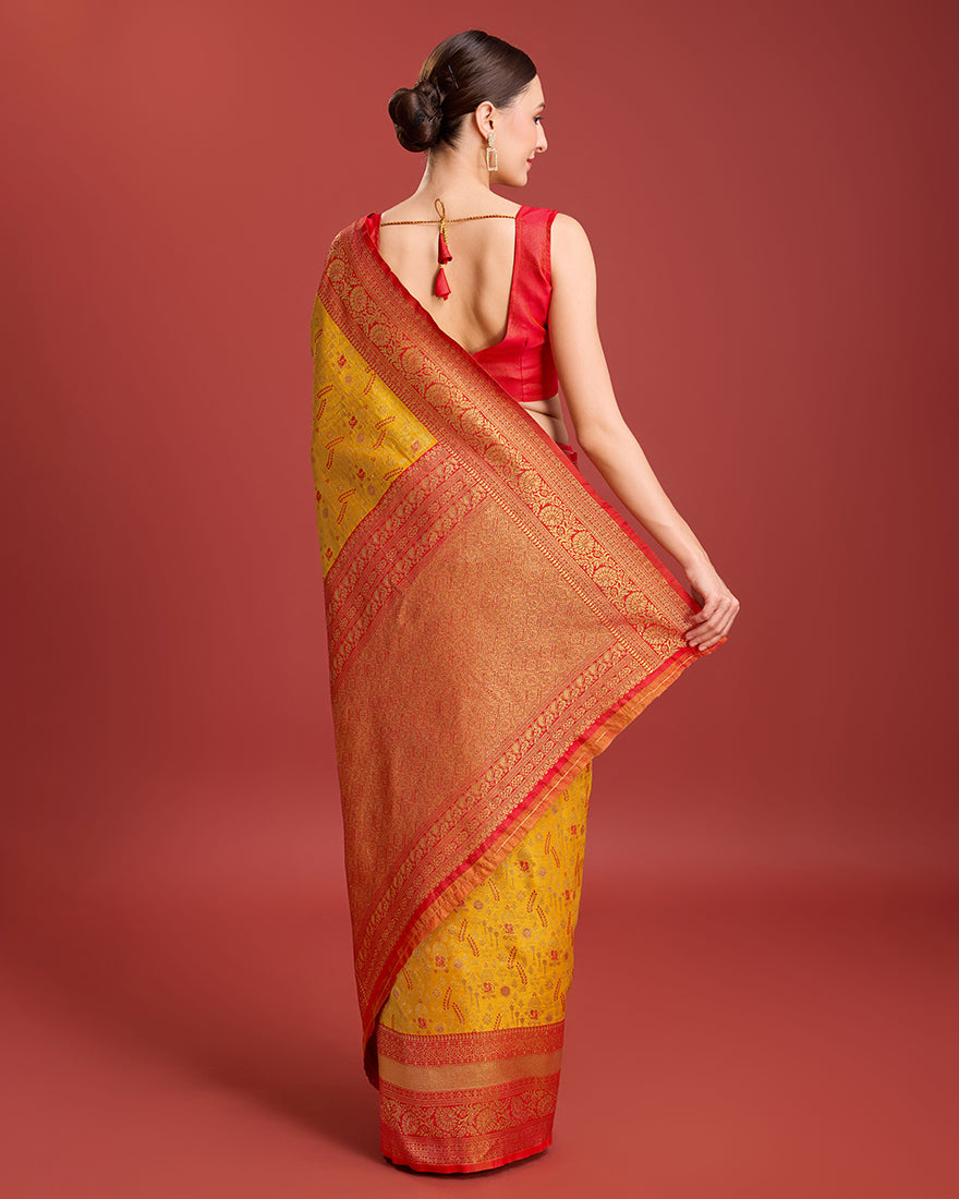Mustard Banarasi Tissue Silk Saree with Zari Weaving