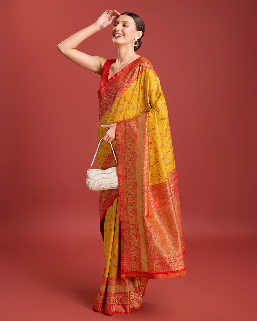 Mustard Banarasi Tissue Silk Saree with Zari Weaving