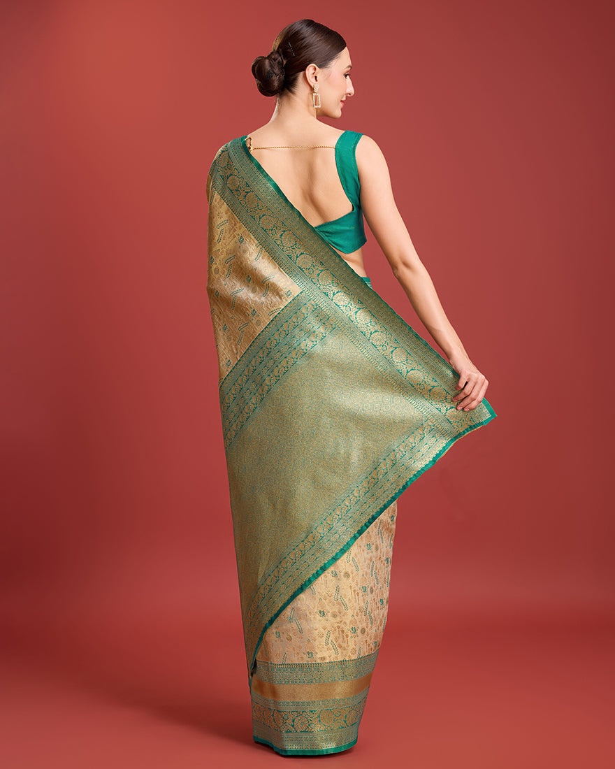 Beige Zari Woven Banarasi Tissue Silk Saree for Wedding Elegance
