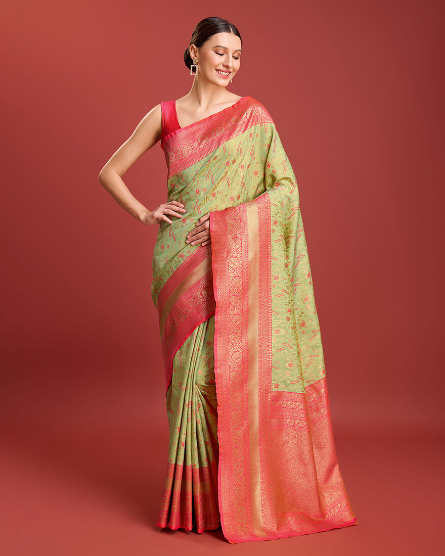Pastel Green Tissue Silk Banarasi Saree with Zari Woven Pattern