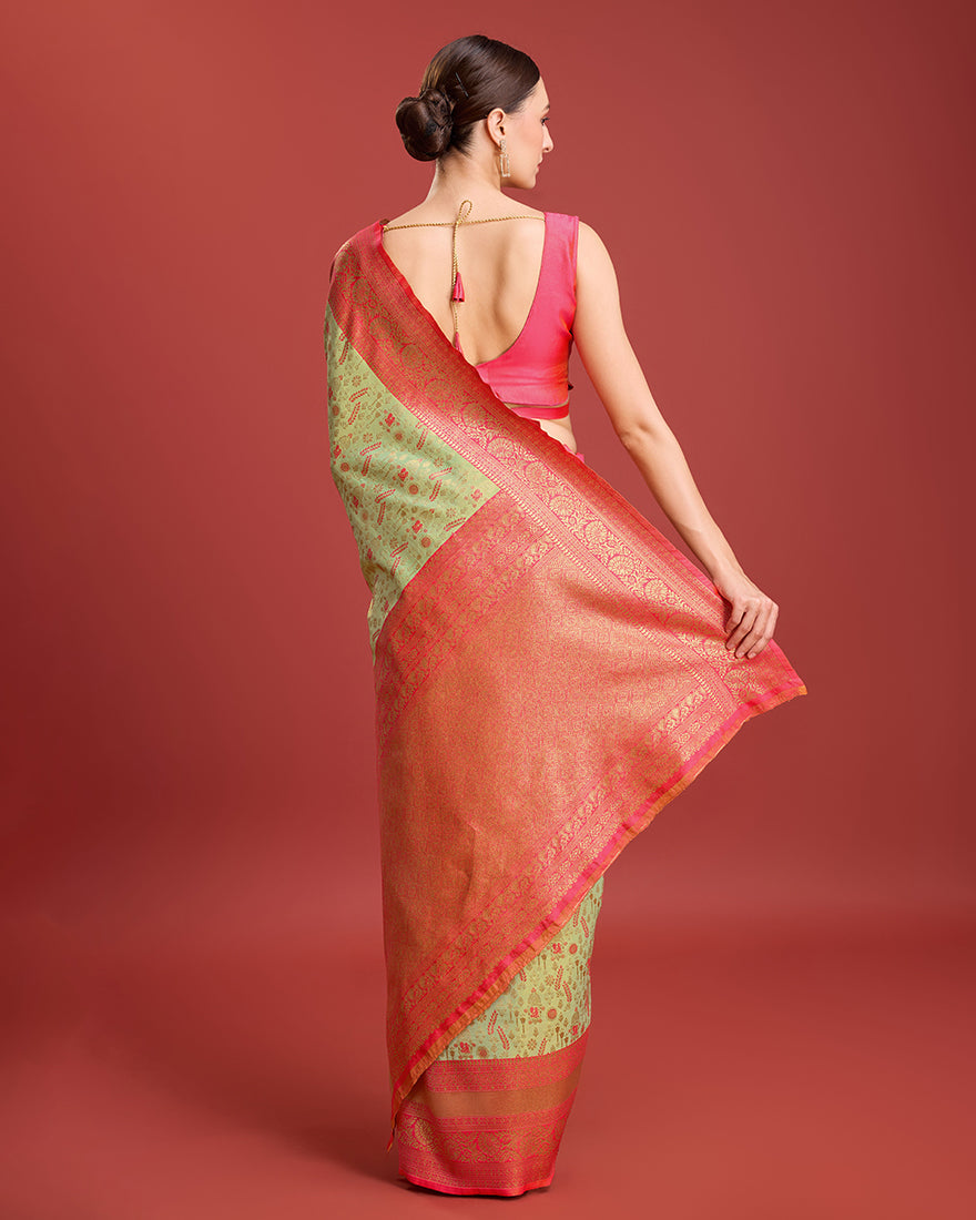 Pastel Green Tissue Silk Banarasi Saree with Zari Woven Pattern