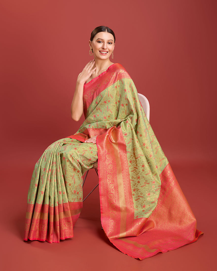 Pastel Green Tissue Silk Banarasi Saree with Zari Woven Pattern