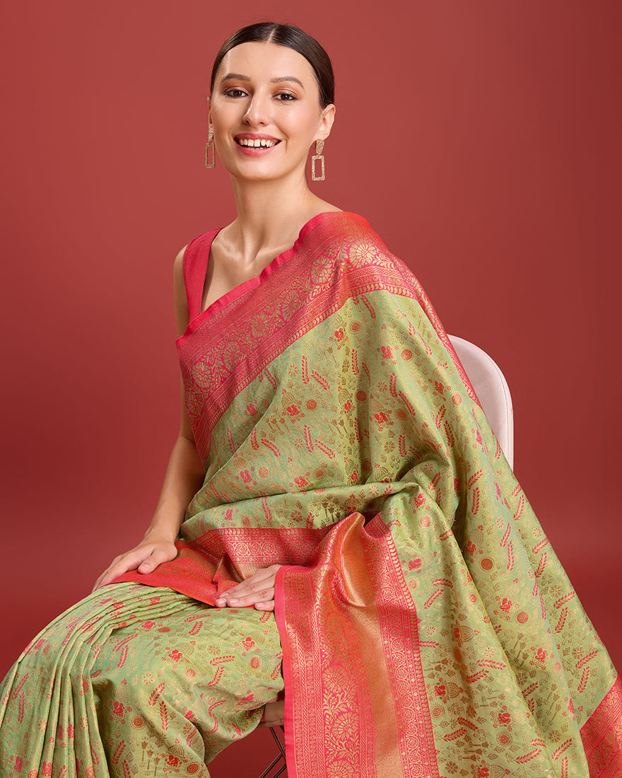Pastel Green Tissue Silk Banarasi Saree with Zari Woven Pattern