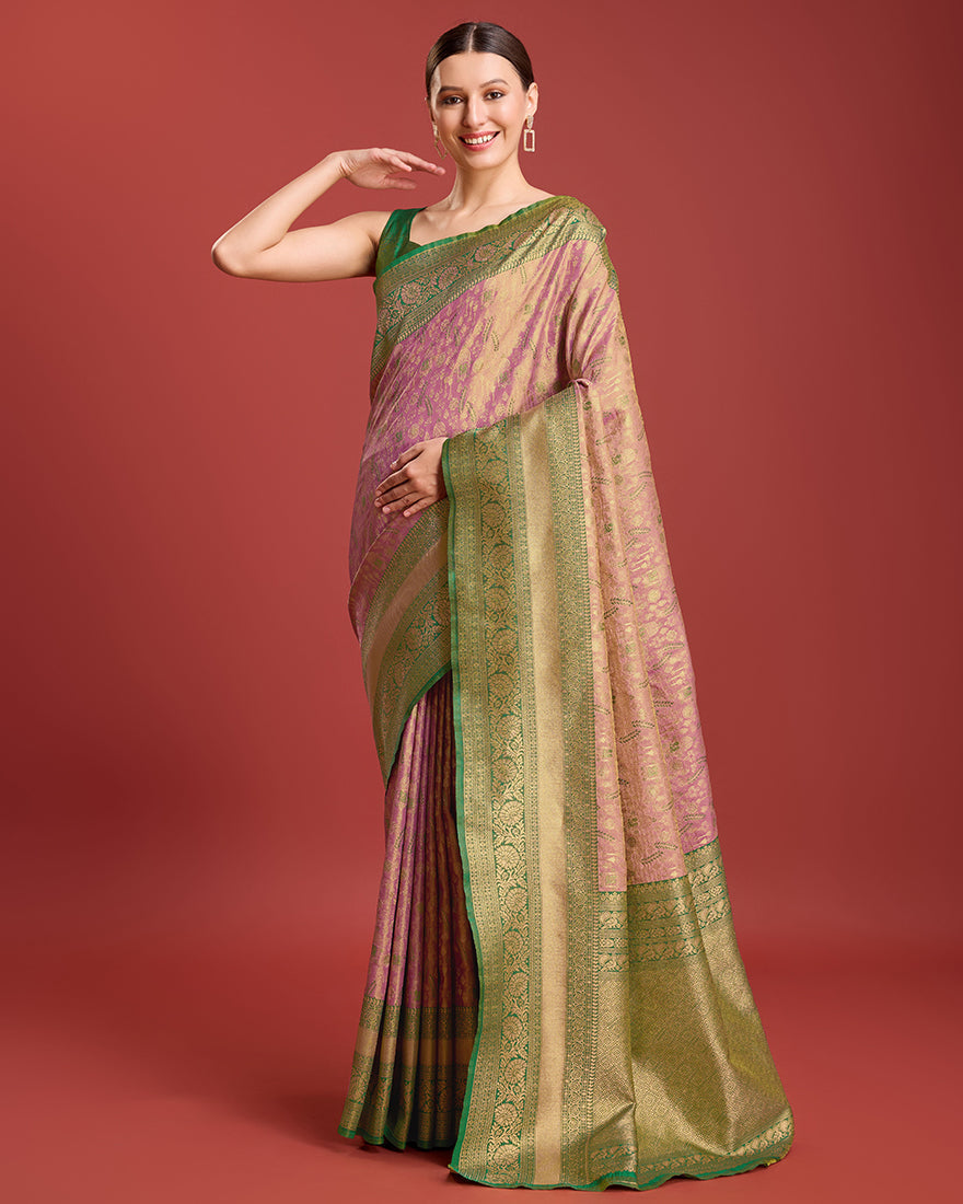 Rose Pink Zari Woven Banarasi Tissue Silk Saree for Events