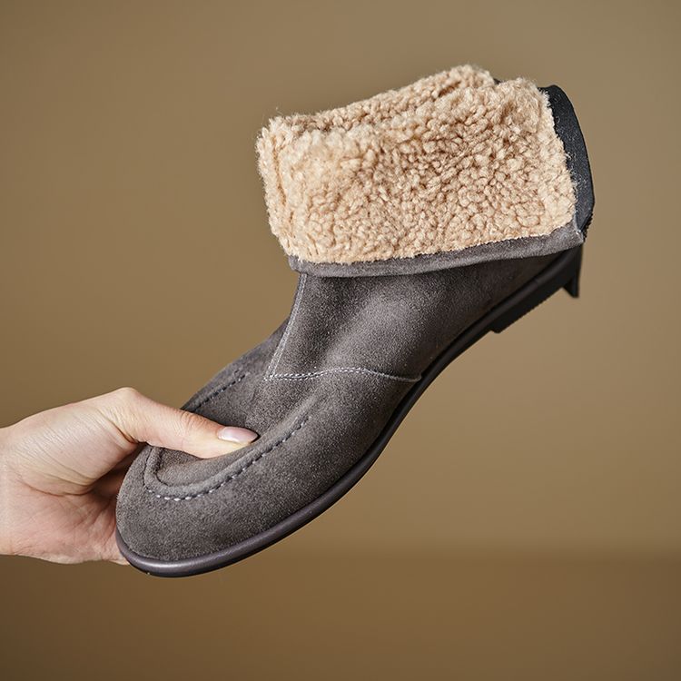 Women's Fleece-Lined Ankle Boots Round Toe Winter Comfort Shoes - Image 2