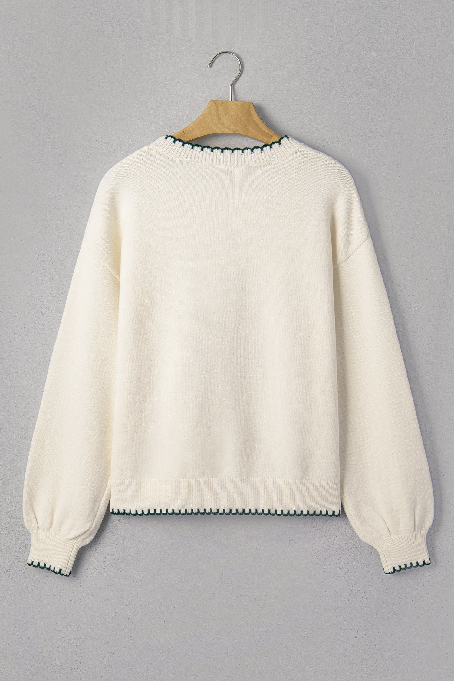 Gingham Christmas Tree Contrast Stitching Sweater