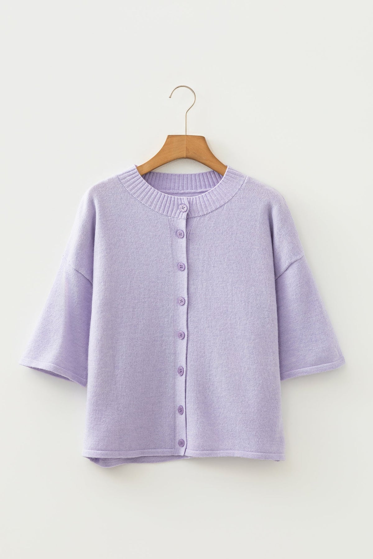 Solid 3/4 Sleeve Boxy Button-Down Cardigan