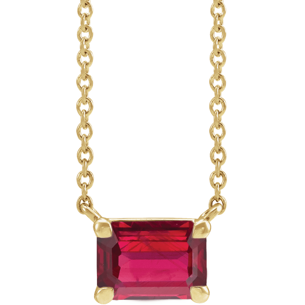 14K Yellow Gold Lab-Grown Ruby Necklace – Emerald Cut 18"