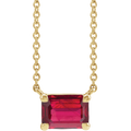 14K Yellow Gold Lab-Grown Ruby Necklace – Emerald Cut 18"