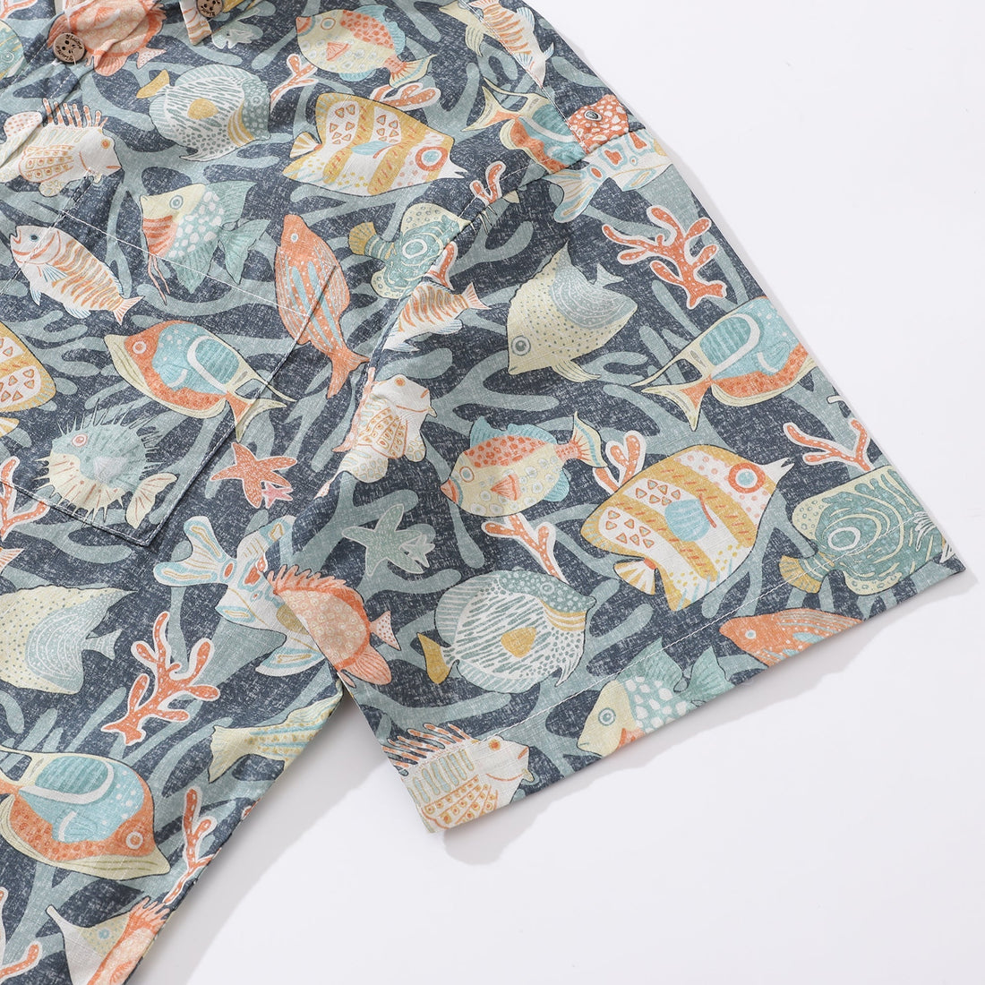 Men's Colorful Fish Print Button-Down Hawaiian Aloha Shirt