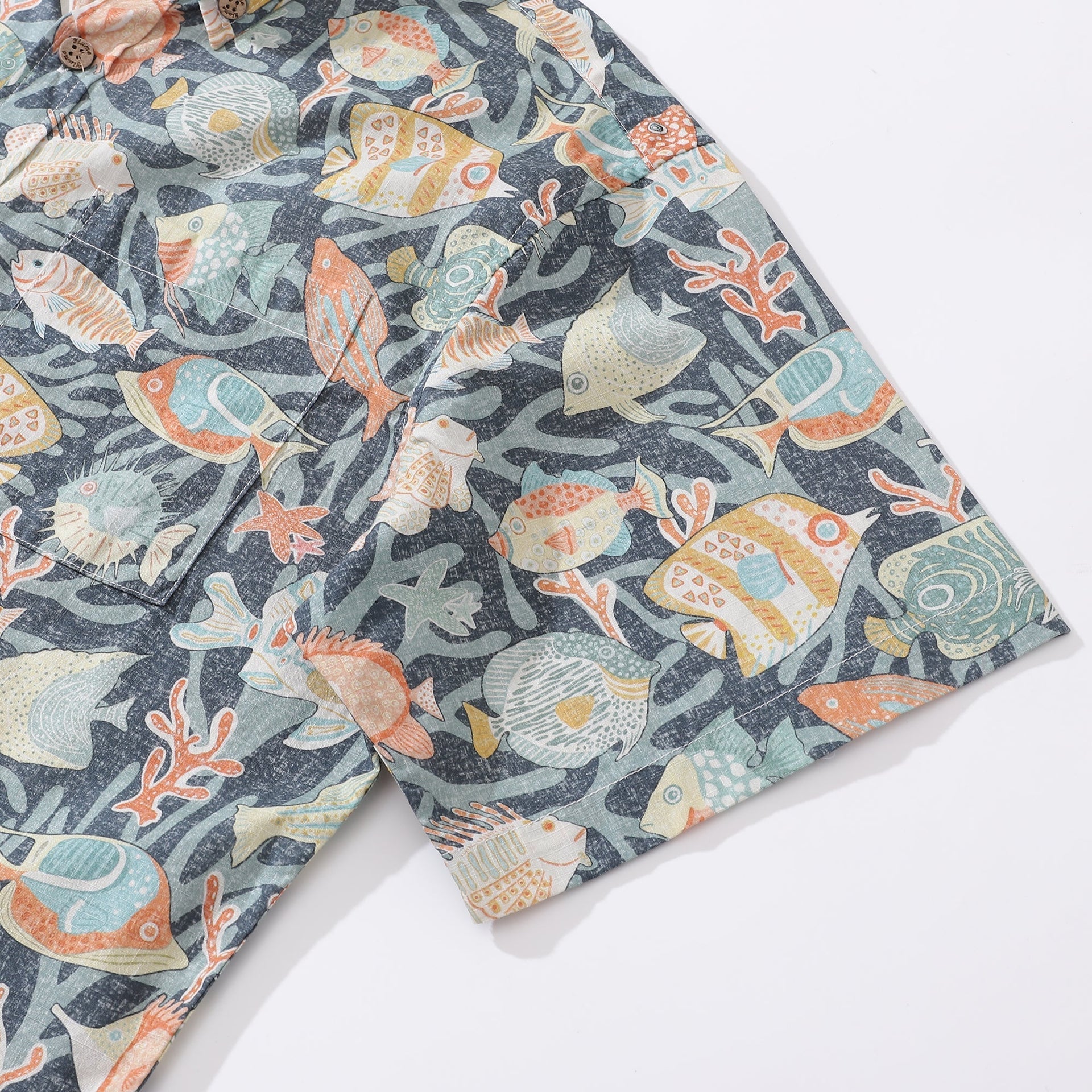 Men's Colorful Fish Print Button-Down Hawaiian Aloha Shirt