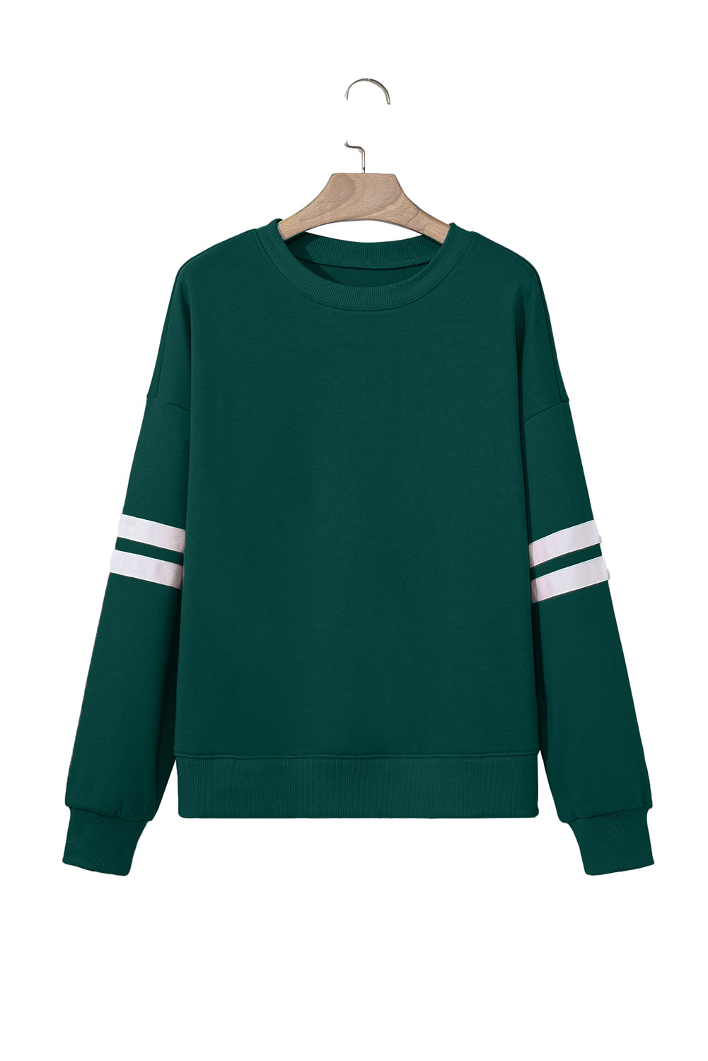 Fiery Red Preppy Striped Sleeve Loose Sweatshirt