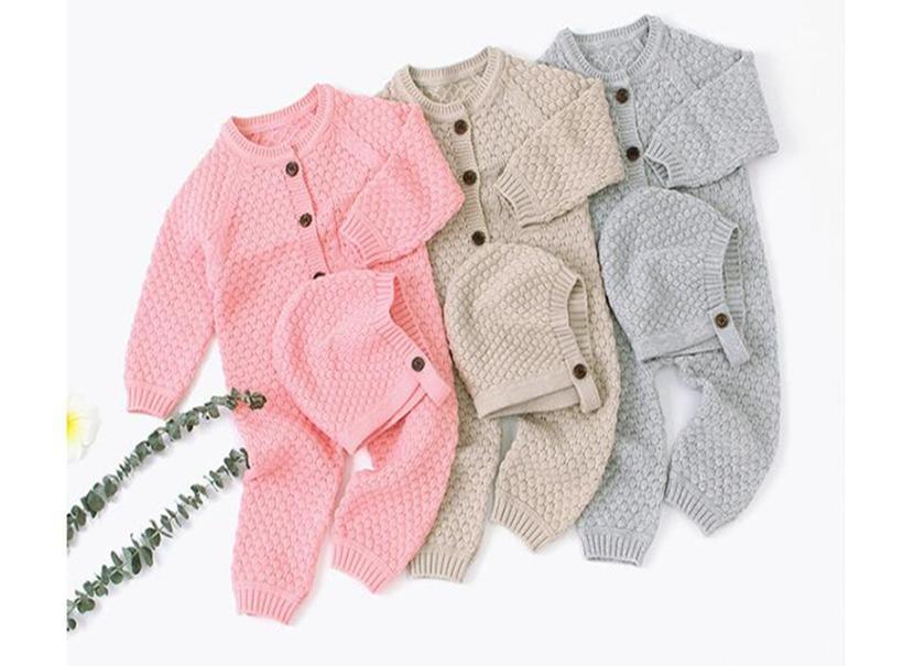 Classic Knitted Cotton Baby Romper with Hat Set for Winter