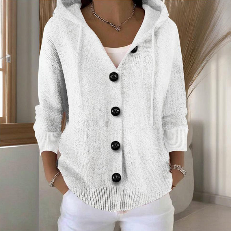 Women’s Button-Down Hoodie Cardigan Sweater Coat - Relaxed Knit