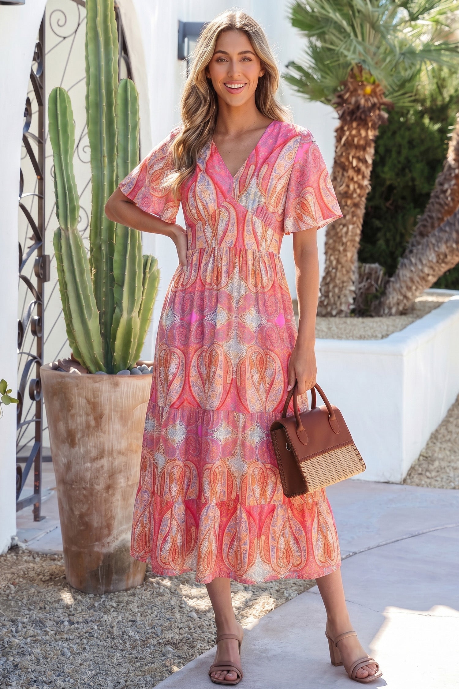 Luz Sleeve Boho Maxi Dress - Vibrant Floral A-Line Vacation Dress