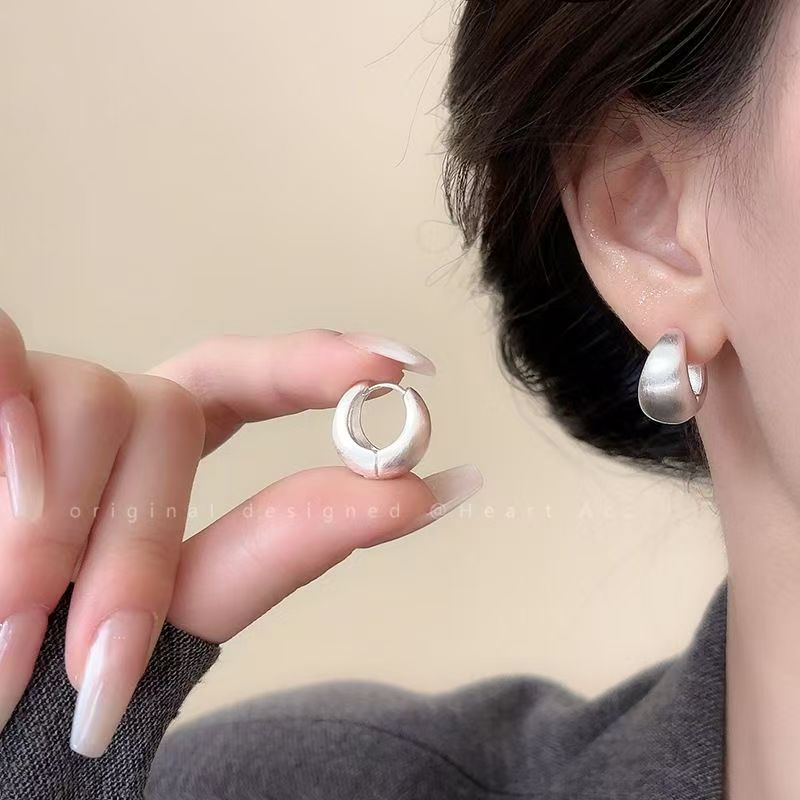 Brushed Craft Stud Earrings Minimalist Luxury Silver Post