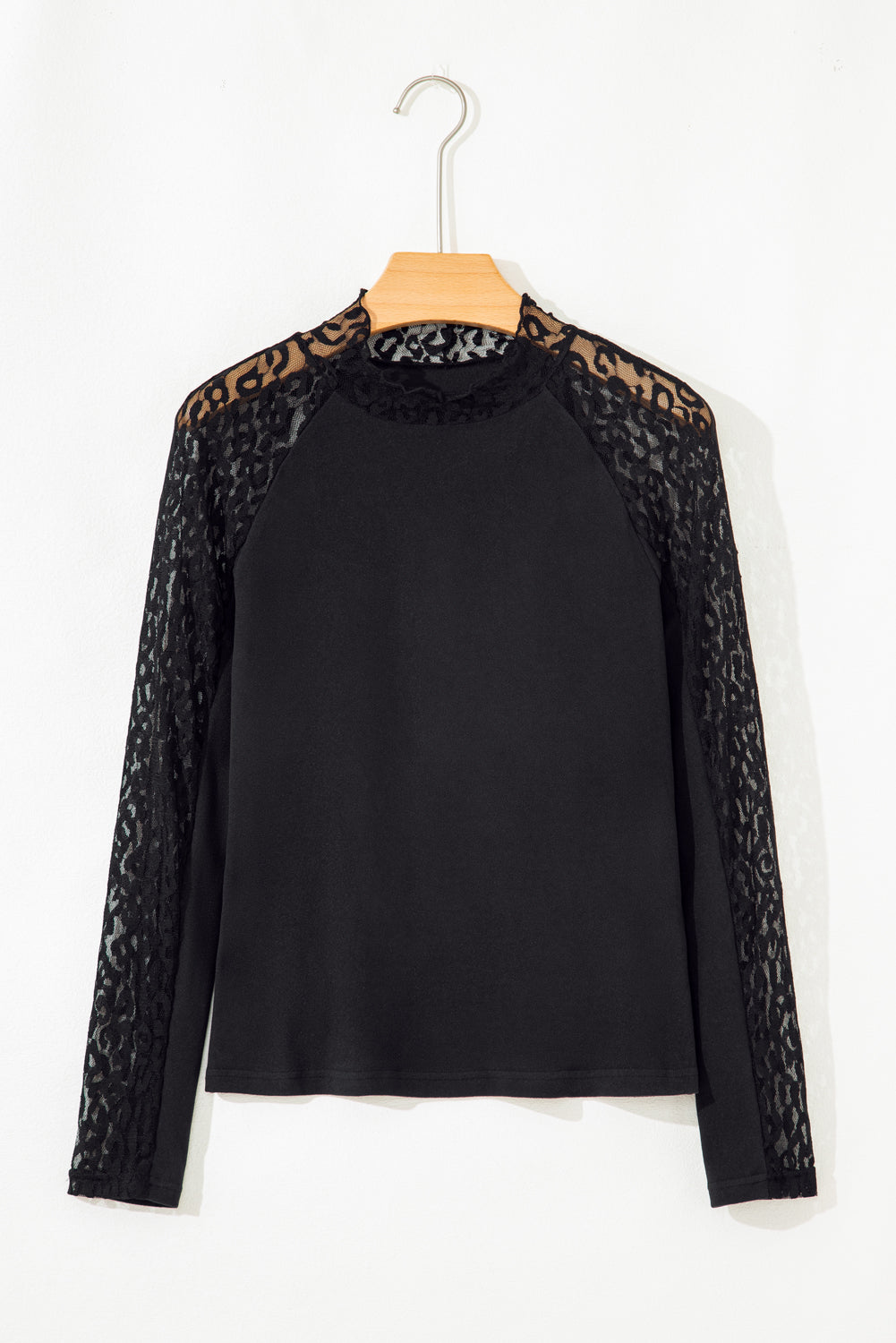 Leopard Mesh Patchwork Long Sleeve Top