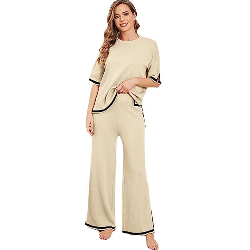 Women's Knit Three-Quarter Sleeve Pullover and Wide Leg Pants Set