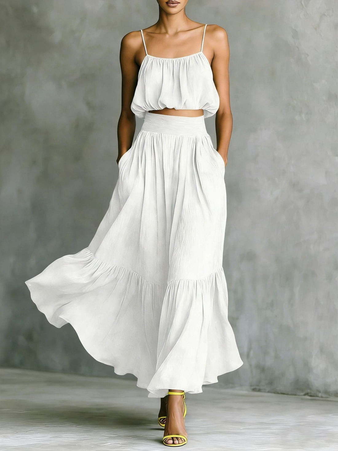 Women’s Two-Piece High-Waist Flared Skirt and Crop Top Set - Image 10