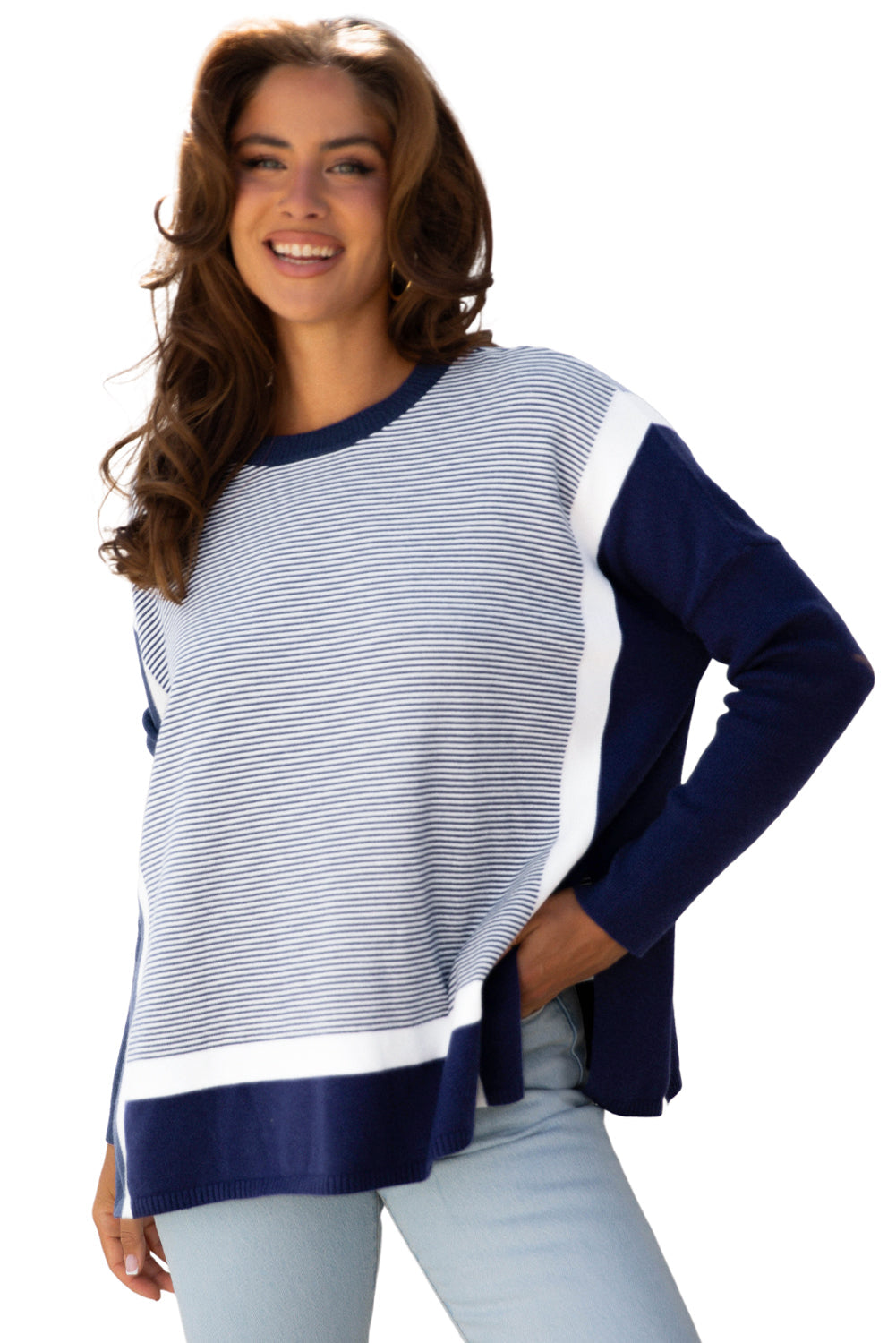 Stripe Colorblock Patchwork Dolman Sleeve Sweater