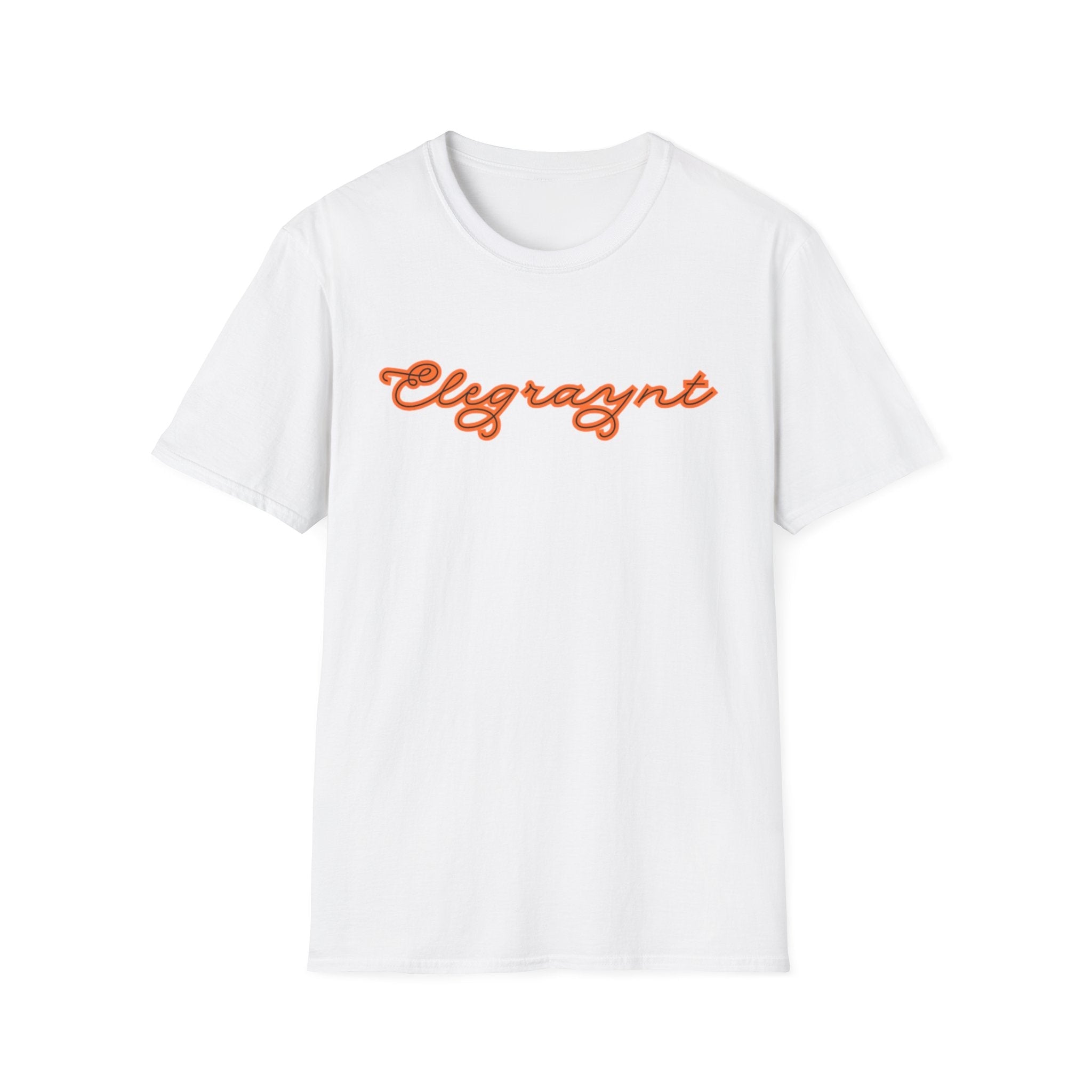 Unisex Softstyle Crewneck T-Shirt in Dark Heather Grey and Orange