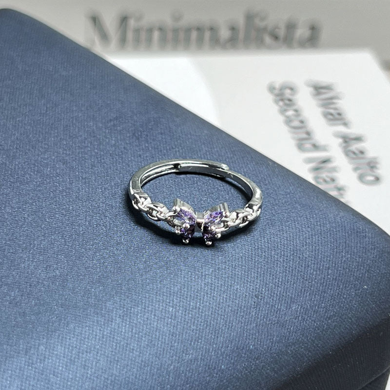 Purple Fire Rhinestone Open Ring Minimalist Adjustable Jewelry