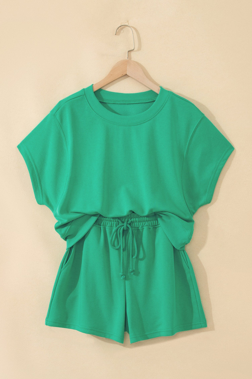 Women's Solid Loose Tee & Drawstring Shorts Loungewear Set