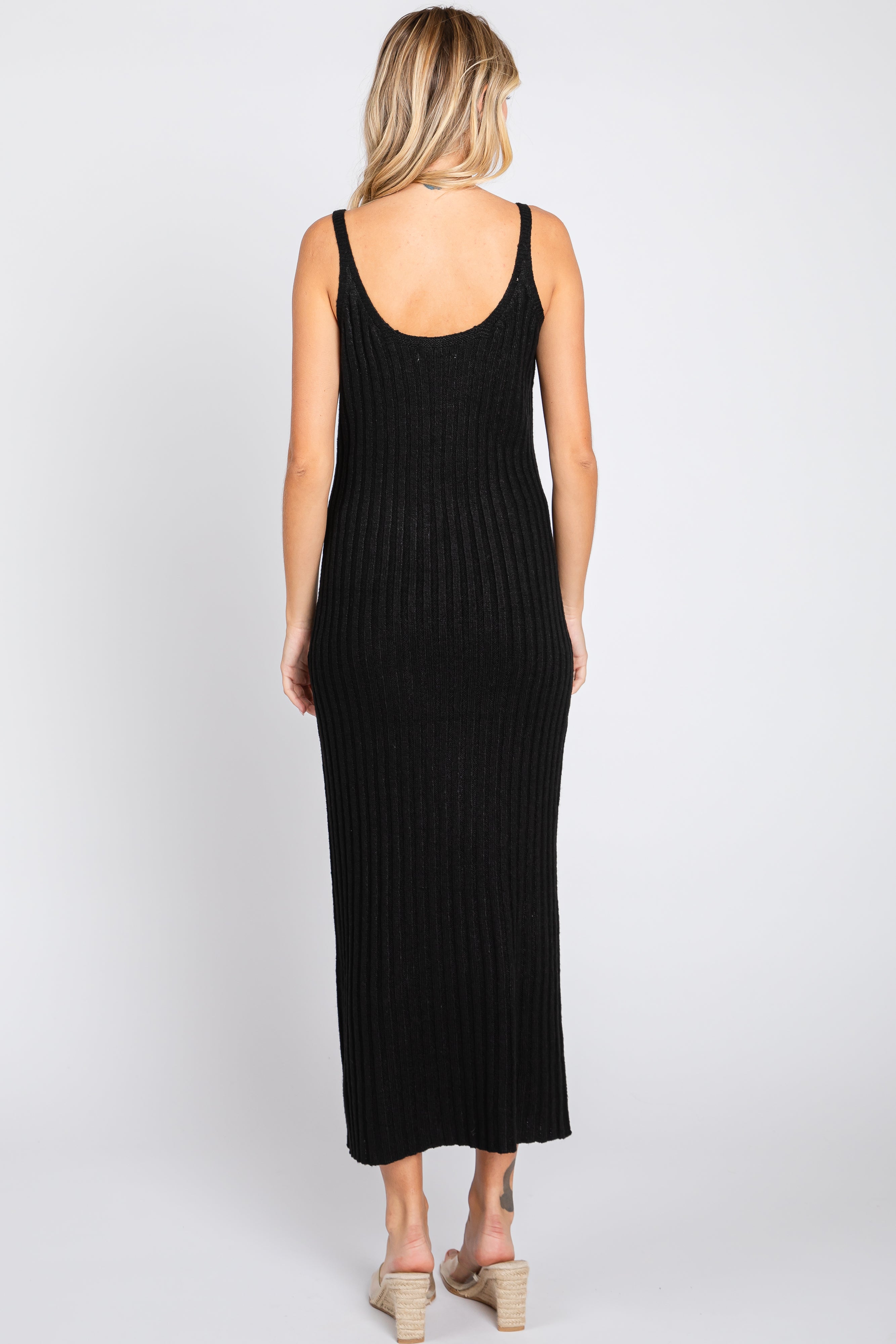 Black Ribbed Sleeveless Midi Dress