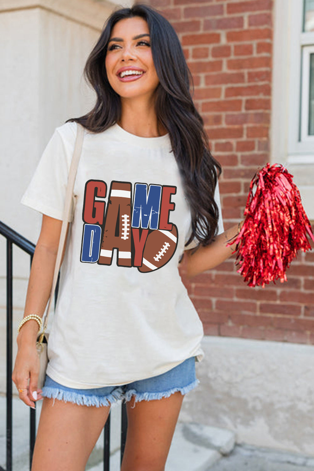 White GAME DAY Football Letter Graphic T-Shirt