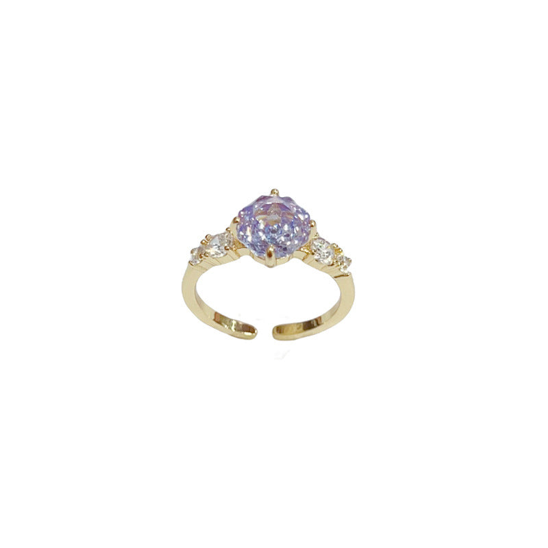 Rose Ice-Flower Open Ring with Cubic Zirconia, Adjustable Gold-Plated