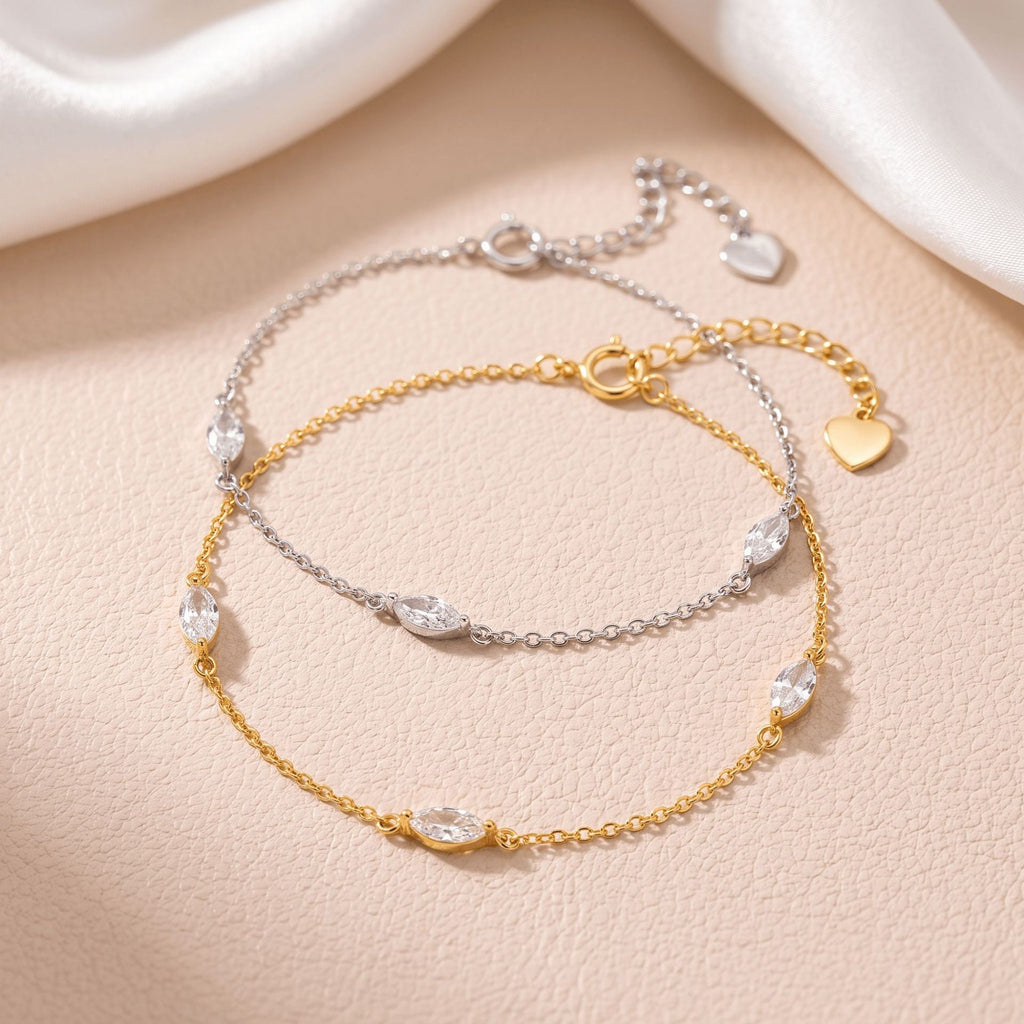 S925 Sterling Silver Marquise-cut Diamond Bracelet