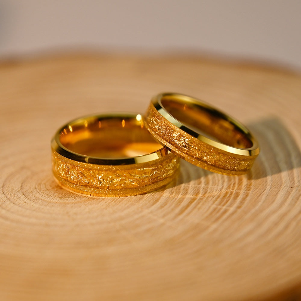 6mm gold sandblasted tungsten steel unisex ring with minimalist round design