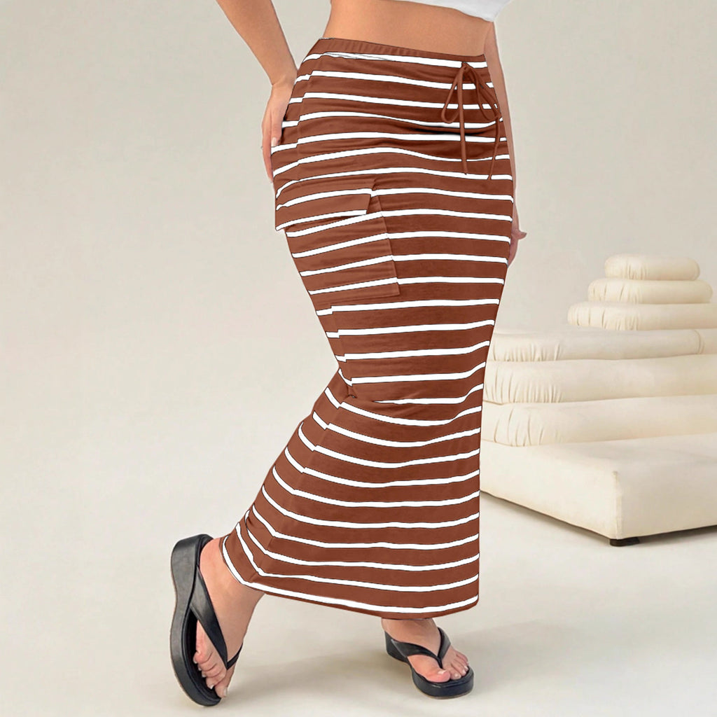 Knitted Simple Pocket Slim-fit Hip Skirt