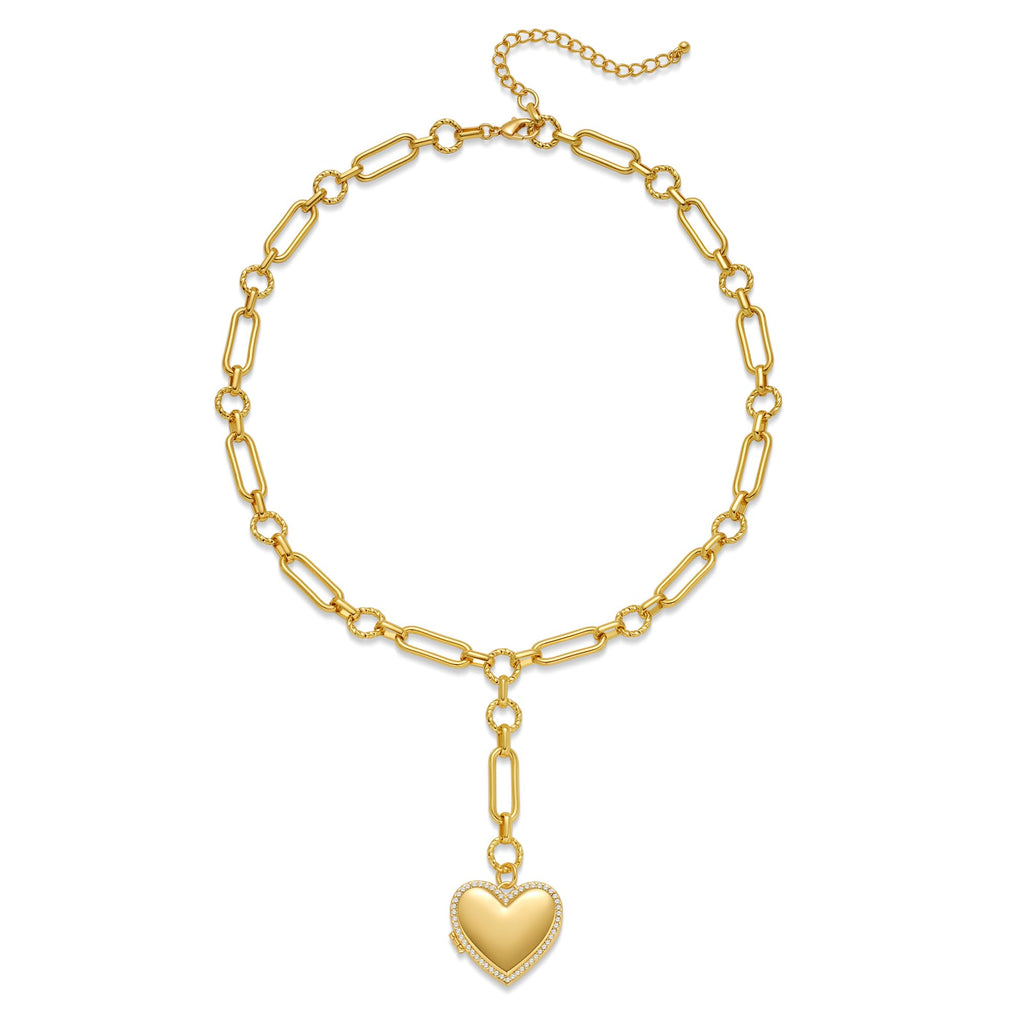 HolidayQbee Puffy Gold Necklaces For Women With Rhinestones Heart Pendant Puffy Heart Necklace Gold Chain Necklace Gold Heart Pendant Necklace Fashion Jewelry