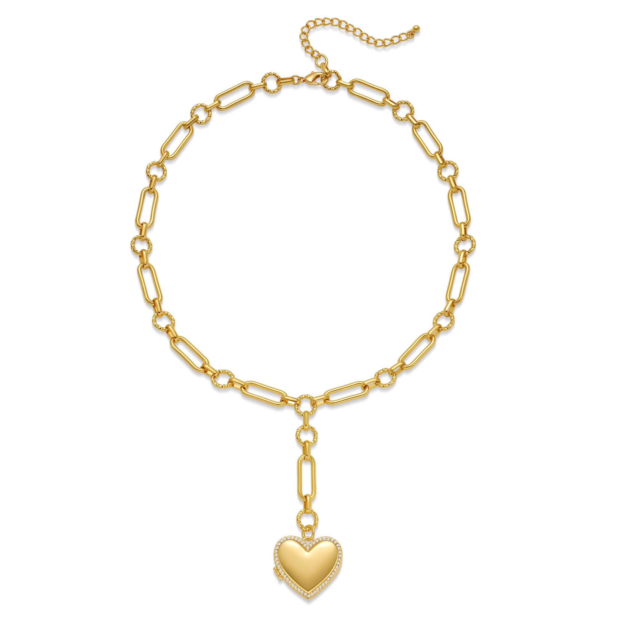 HolidayQbee Puffy Gold Necklaces For Women With Rhinestones Heart Pendant Puffy Heart Necklace Gold Chain Necklace Gold Heart Pendant Necklace Fashion Jewelry