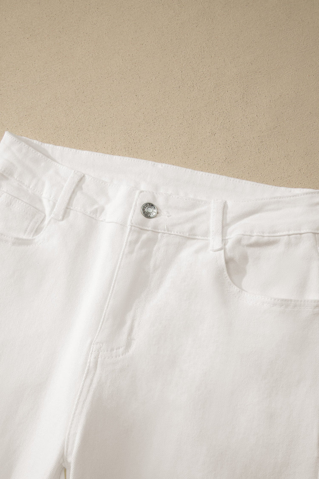 Solid White Denim Bermuda Shorts - High Rise Knee Length Fit