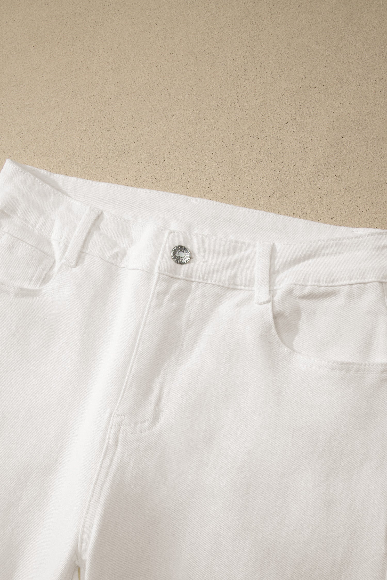 Solid White Denim Bermuda Shorts - High Rise Knee Length Fit