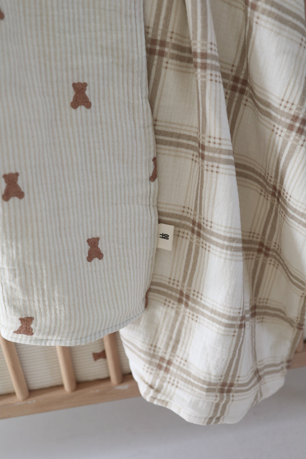 Reversible Teddy and Plaid Muslin Cotton Baby Quilt 47x47 - Image 3
