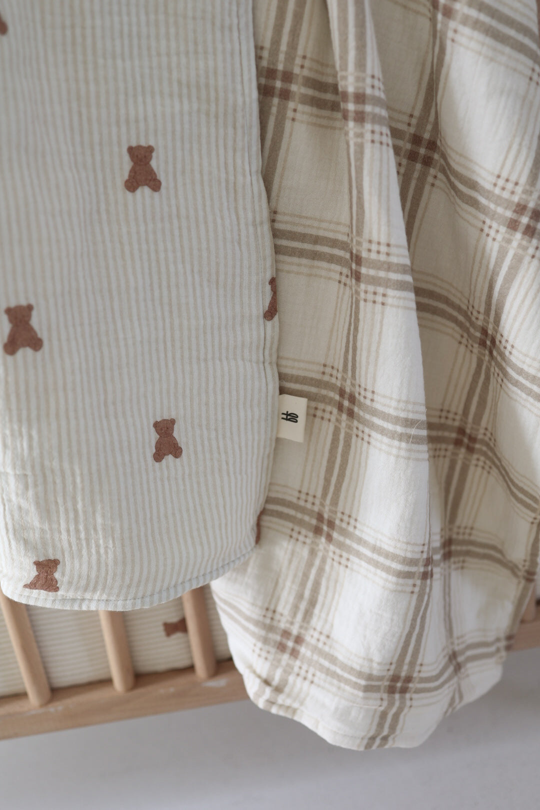 Reversible Teddy and Plaid Muslin Cotton Baby Quilt 47x47 - Image 3