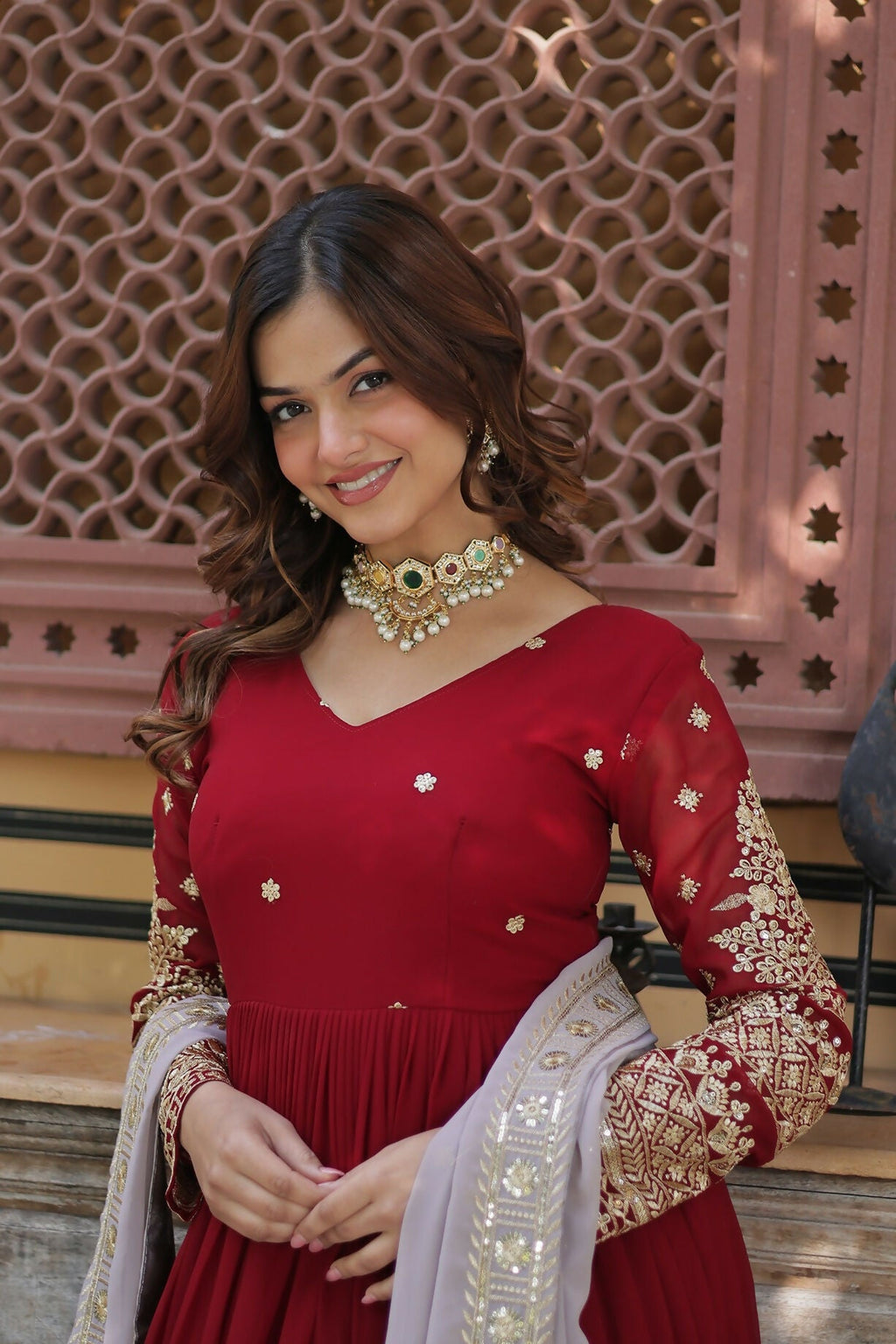 Joban Fashion Red Georgette Sequence Embroidery Work Kurta Set