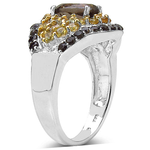 2.56 Carat Genuine Smoky Quartz & Citrine .925 Sterling Silver Ring