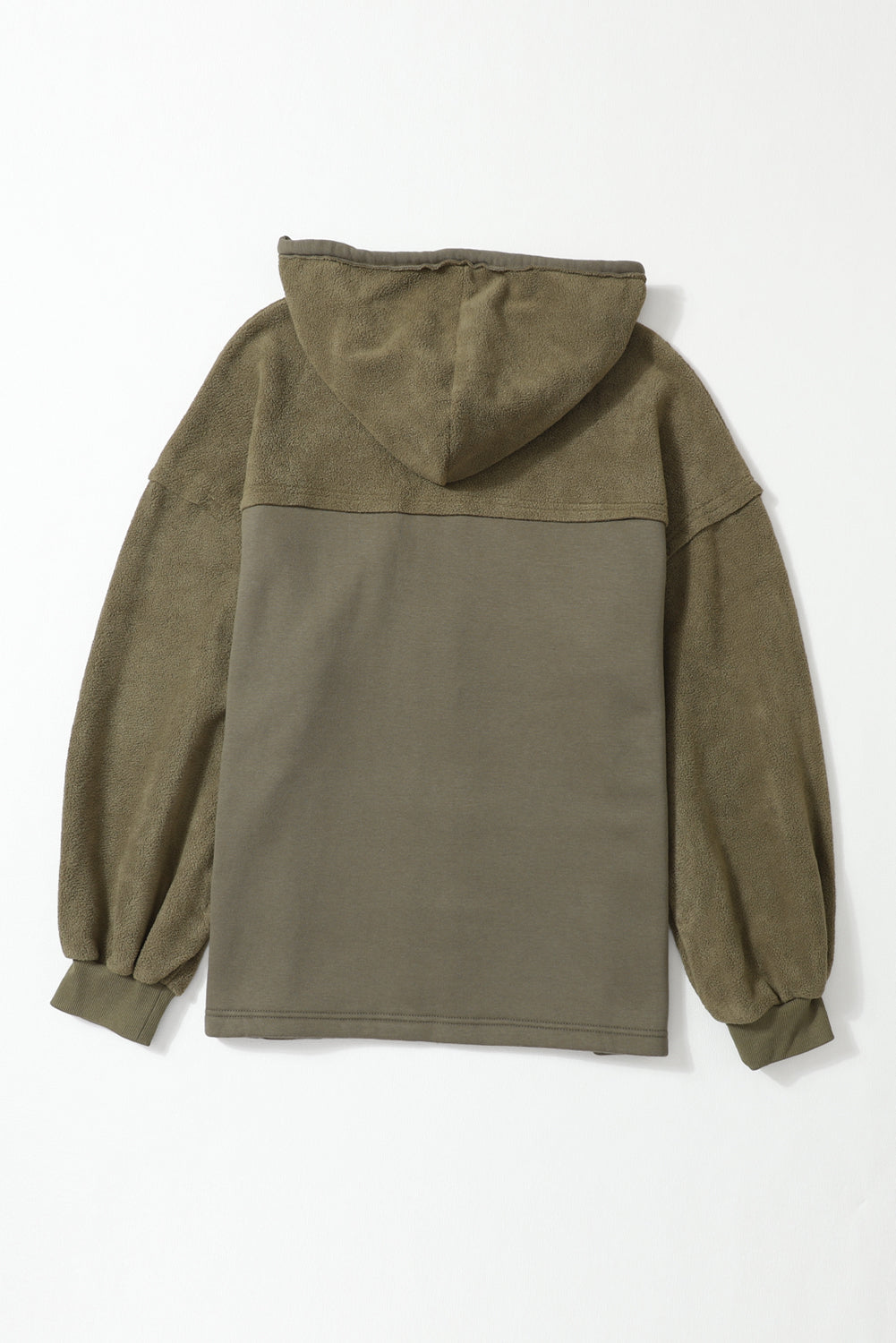 Green Bishop Sleeve Zip Up Hoodie Jacket with Flap Pockets