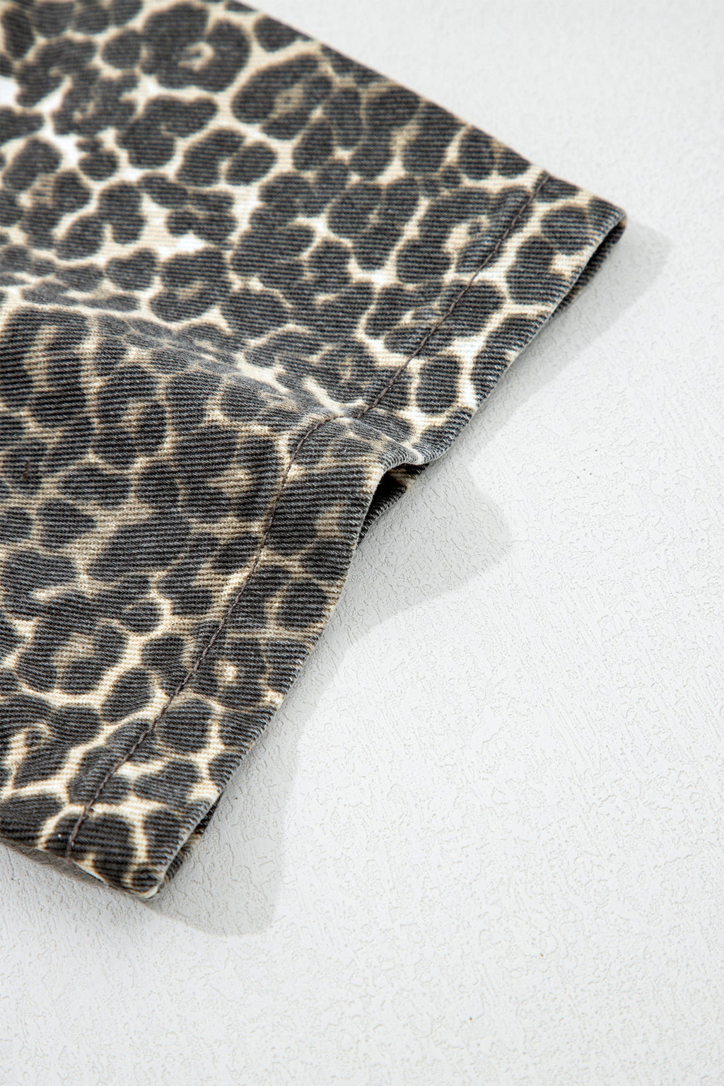 Leopard Denim Short Sleeve Button Up Cropped Shirt