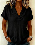 Women's Short Sleeve Butterfly Collar Top Textured Casual Blouse - Image 6