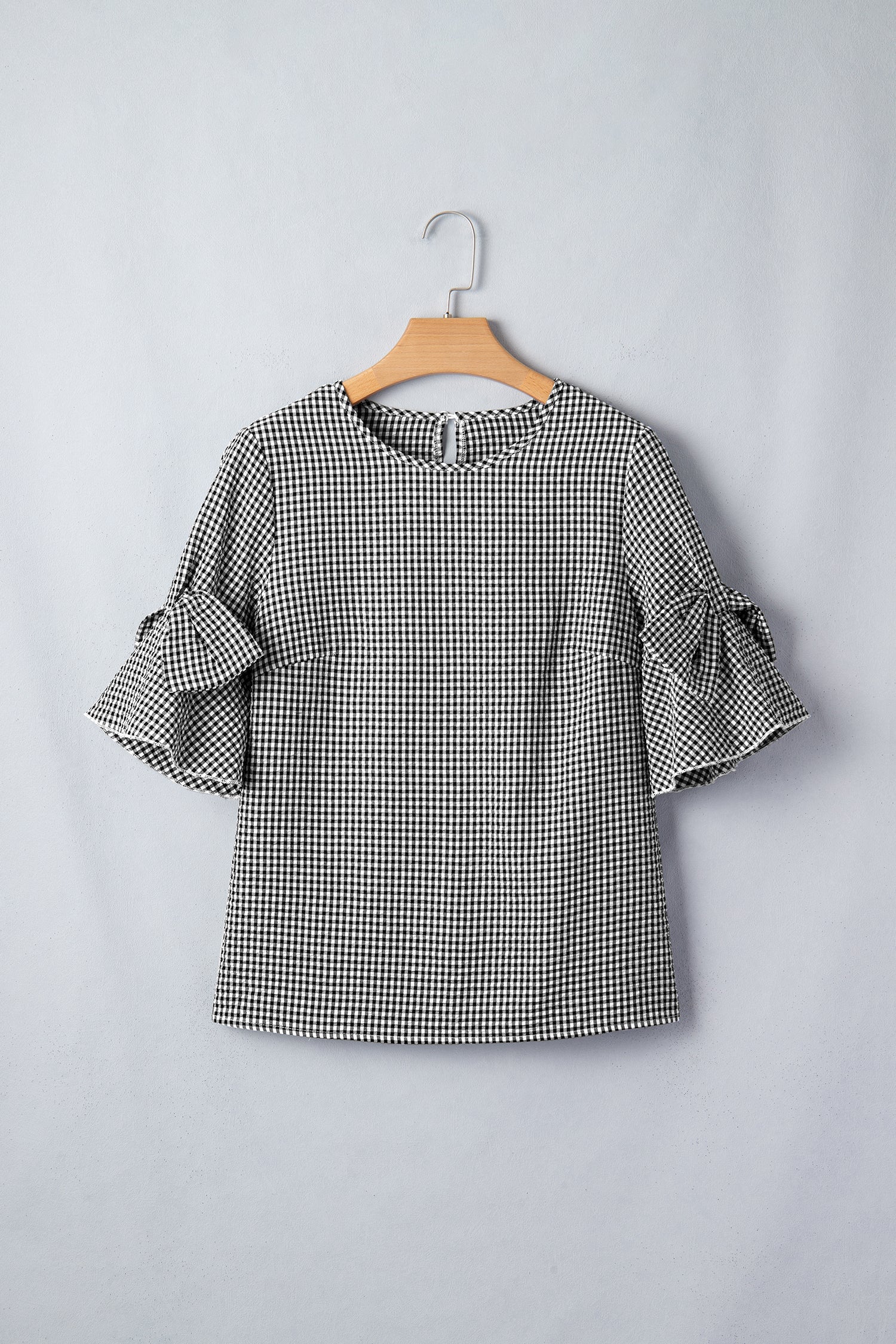 Carolina Ruffled Half Sleeve Blouse with Bow Detail and Plaid