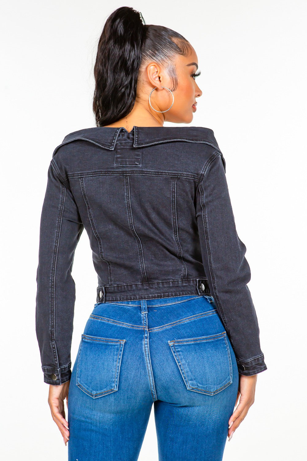Women's Off-Shoulder Lace-Up Denim Jacket
