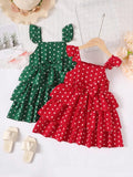 Bow Polka Dot Square Neck Layered Dress