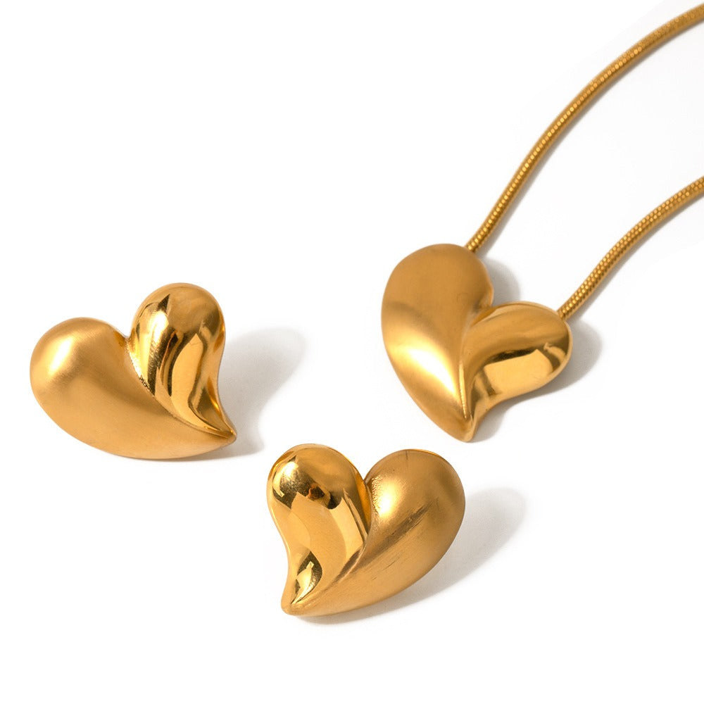 18K gold heart-shaped/geometric design light luxury necklace, earrings and ring set