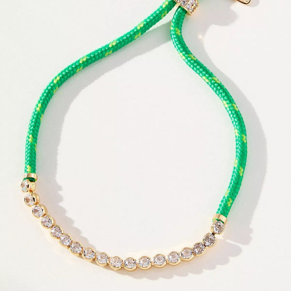 Off-white Brown-striped Woven Necklace with Diamond-encrusted Chain
